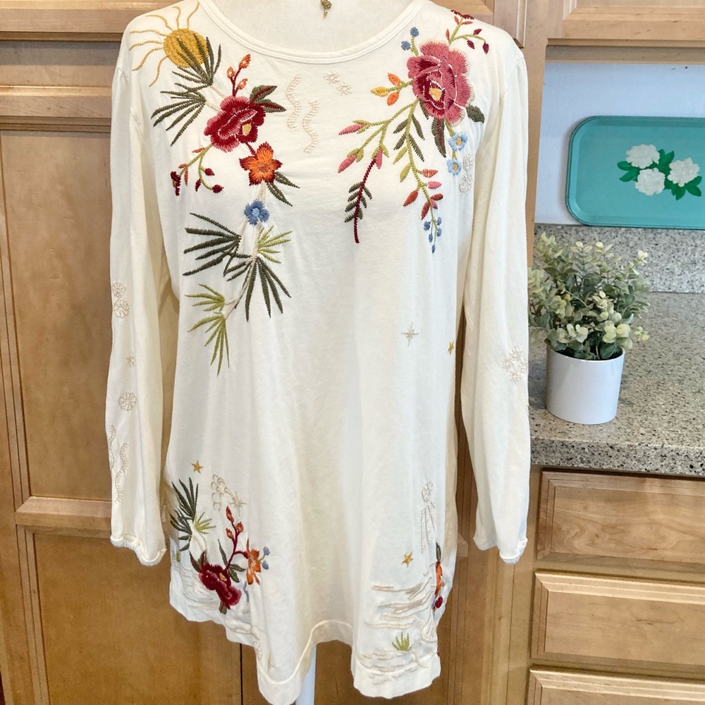 Johnny Was Floral Embroidered Top